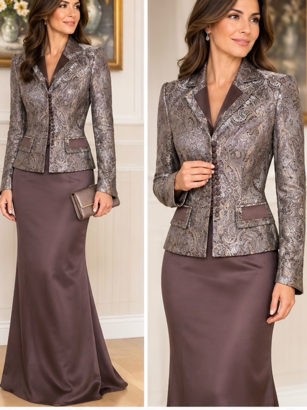 JS Collections Elegant Jacquard Skirt Suit
Set Size 8 Made in Canada